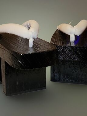 Handmade Japanese Wooden Geta Sandals Black White Straps Gold Bell